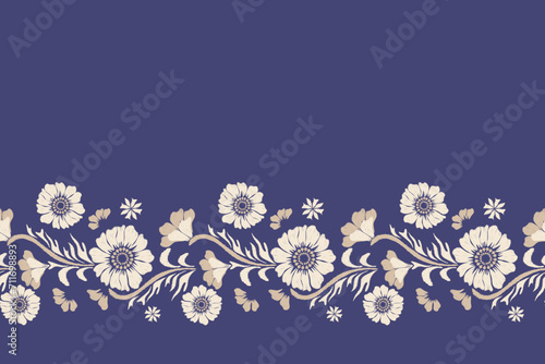 flower border frame background vintage  flower motifs. Ethnic Ikat pattern Europe baroque style. Bohemian dark blue colour vector illustration design