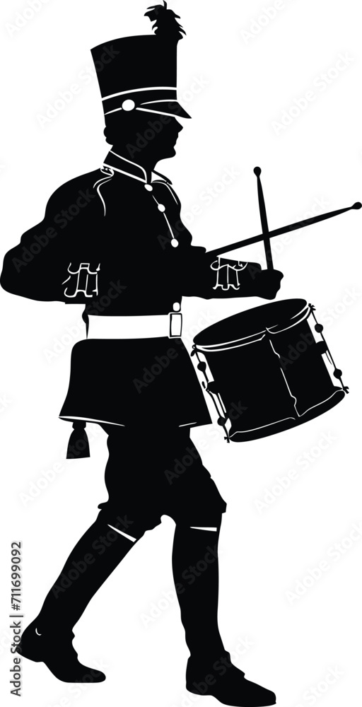 Naklejka premium Silhouette marching band percussion instrument player full body black color only