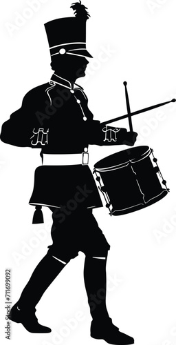 Silhouette marching band percussion instrument player full body black color only