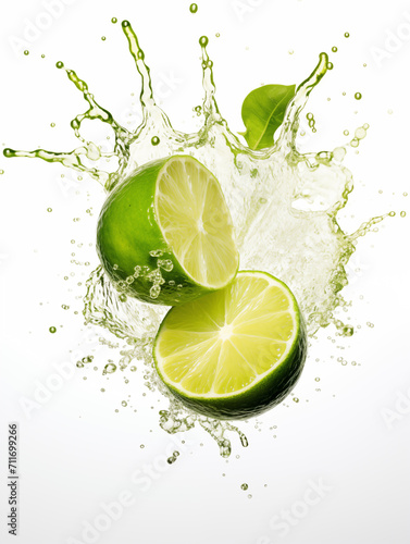 Lime Falling on a White Background With a Splash of Water