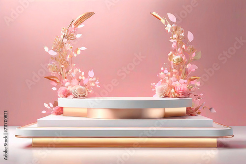 Minimal wedding or Valentine's day mockup template, pink podium display.