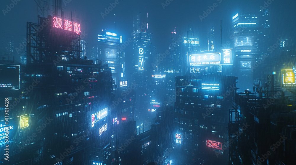 futuristic building with lighted sign, in detailed style