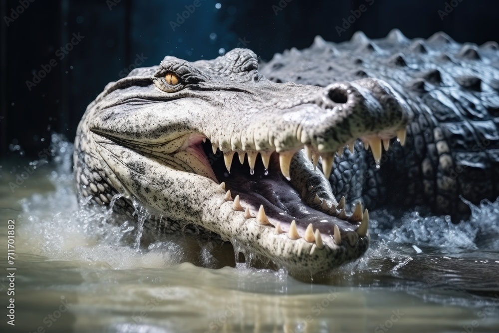 Fototapeta premium Crocodile Farm in Thailand Zoo showcases fierce amphibian.
