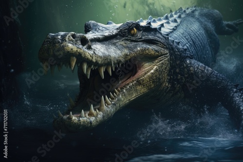 Largest crocodile in Southeast Asia eating fish prey. © darshika