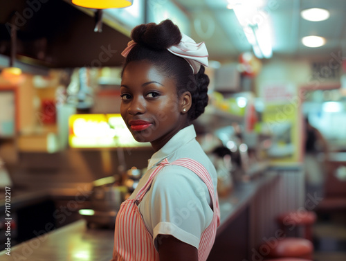 Black Female Waitress In a Diner