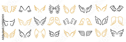 Heraldic Angel wings vintage set. Hand drawn logo