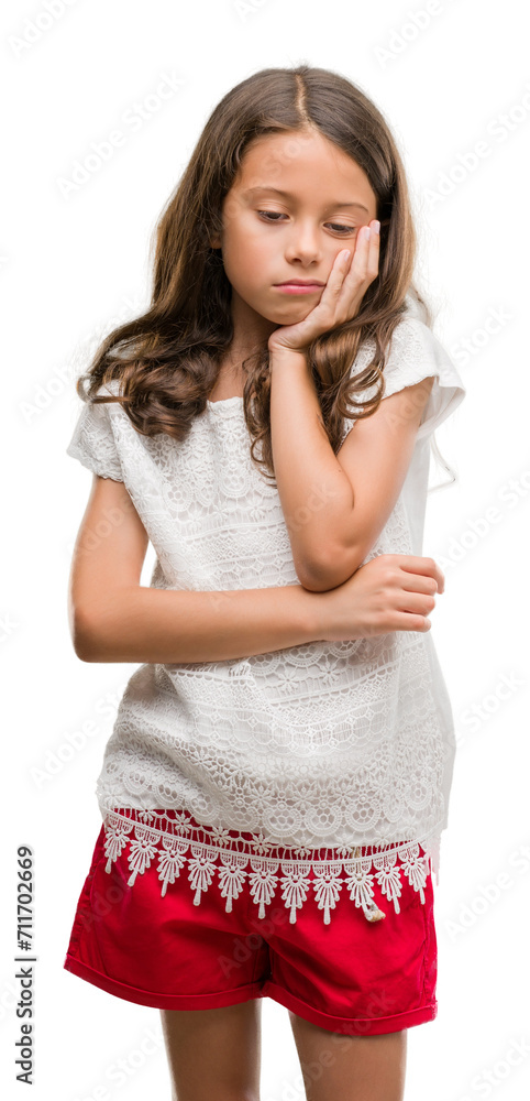 Brunette hispanic girl thinking looking tired and bored with depression problems with crossed arms. Brunette hispanic girl thinking looking tired and bored with depression problems with crossed arms.