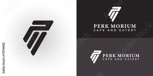 abstract initial letter PM logo in white color isolated in black background applied for cafe and restaurant logo also suitable for the brands or companies that have initial name MP