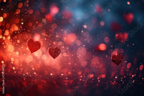red hearts with red bokeh lights background