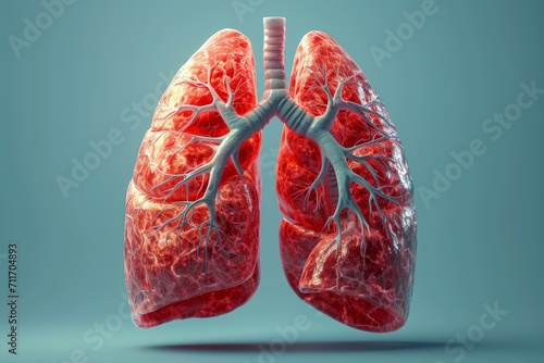 3d icon of human lungs on sky blue background photo