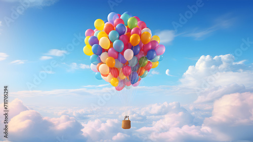 Balloons in the Vibrant Blue Sky   Rainbow-Colored Balloons Above