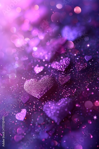 purple glitter hearts on purple background
