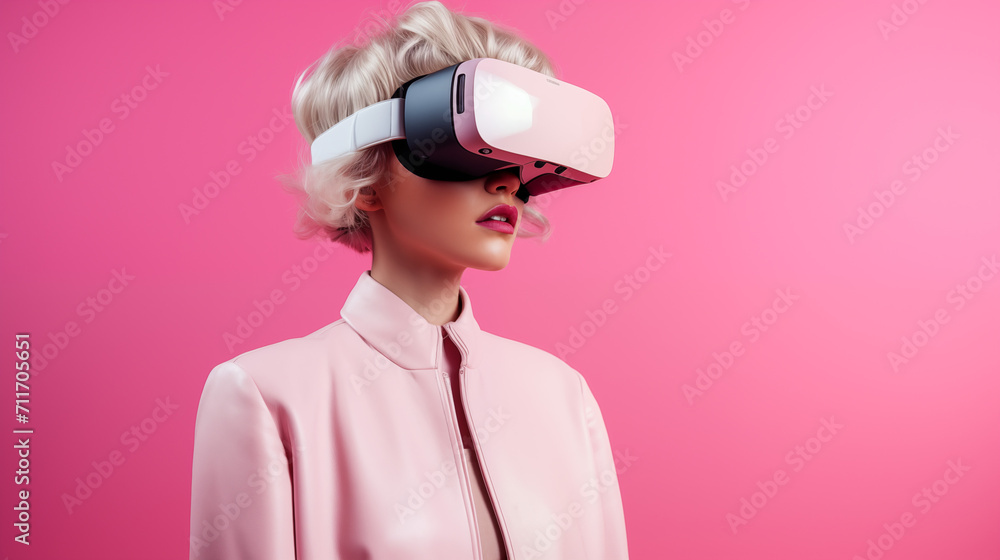 side view portrait of young woman wearing virtual reality headset side view portrait of young woman wearing virtual reality headset