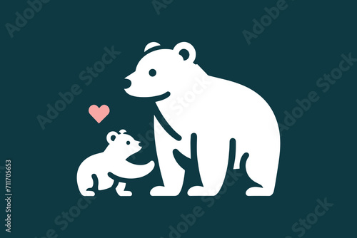  Polar bear with a bear cub. Nice simple logo  icon. Parental love and care