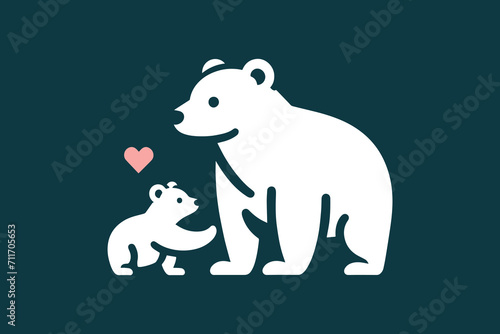  Polar bear with a bear cub. Nice simple logo, icon. Parental love and care