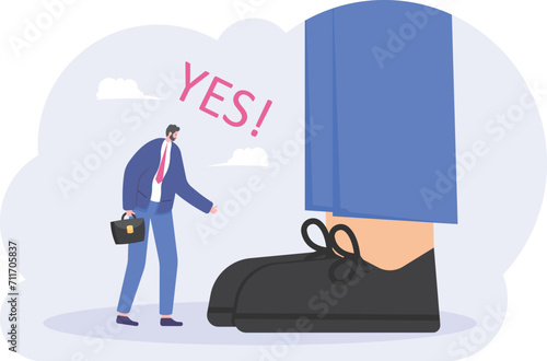 cartoon employee bowing sign for respect his boss,

