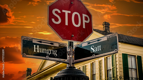 Fényképezés Signposts the direct way to full versus hungry