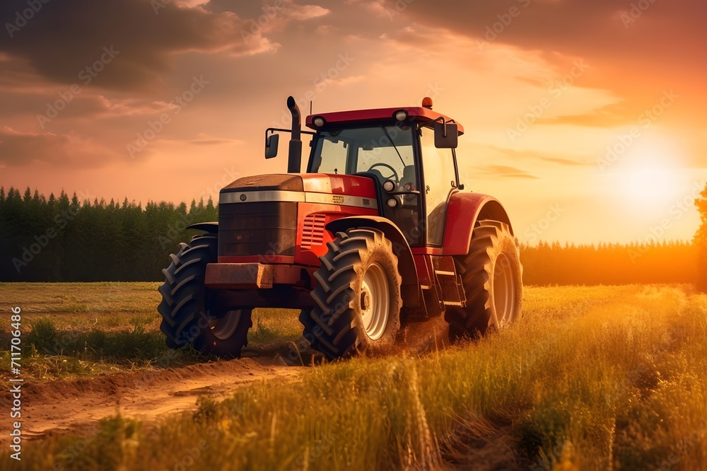 Fototapeta premium Tractor in the field, Agricultural machinery