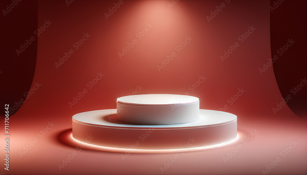 images of a modern, minimalist product display podium set in a soft red environment, illuminated by ambient light images of a modern, minimalist product display podium set in a soft red environment, illuminated by ambient light