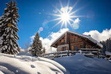 Cabin in winter snow, traditional, wimmelbilder, authentic details, photography


