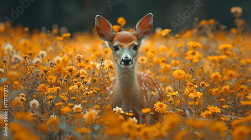 deer wild animal surrounded by beautiful flowers and foliage
