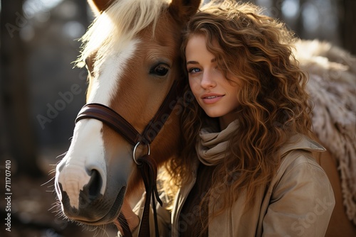 woman with long hair and a hat stands in front of horses
