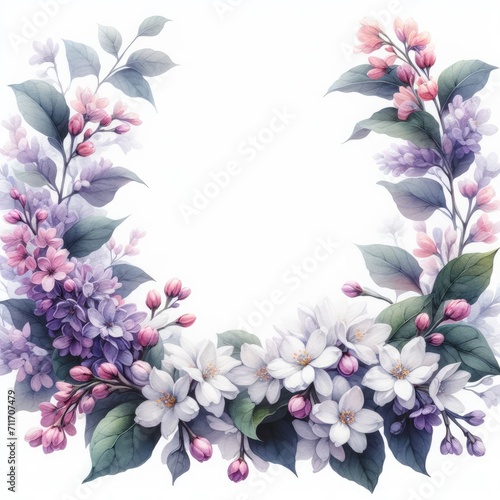 Watercolor Illustrations of Lilac Flowers  Delicate Blossoms in a Spring Garden