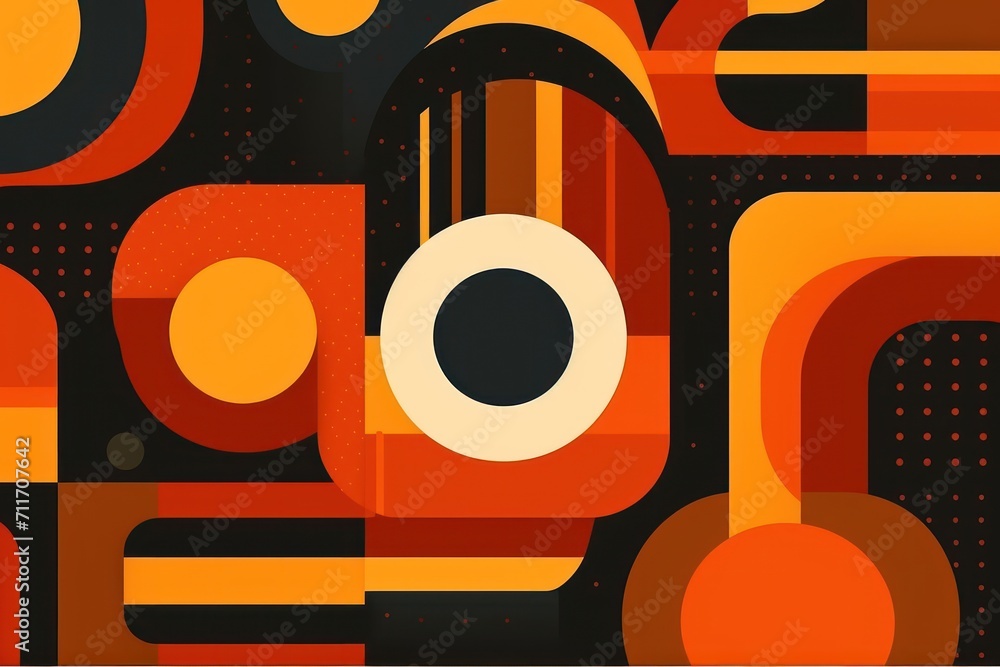 Colorful animated background, in the style of linear patterns and shapes, rounded shapes, dark topaz and tangerine, flat shapes