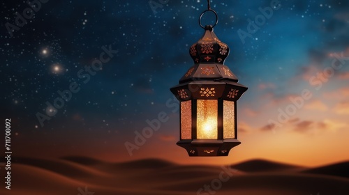 Candle lantern decoration, Islamic holiday Ramadan Kareem ornament wallpaper night background.