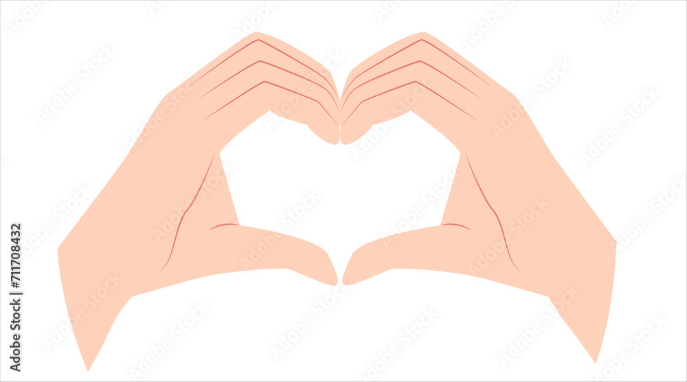 Obraz premium Hand heart. Making heart sign with both hands. Expressions love to you, message of love hand gesture. Cute vector illustration in flat style.