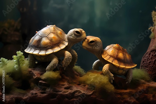 two turtles kissing, cartoon character photo