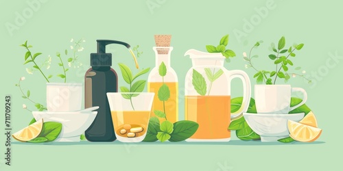Graphics displaying herbal teas and supplements used in detox programs