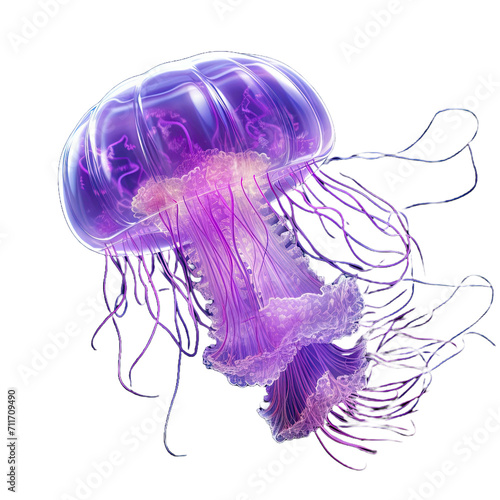 Luminescent purple jellyfish isolated on a transparent background