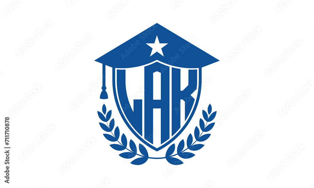LAK three letter iconic academic logo design vector template. monogram, abstract, school, college, university, graduation cap symbol logo, shield, model, institute, educational, coaching canter, tech LAK three letter iconic academic logo design vector template. monogram, abstract, school, college, university, graduation cap symbol logo, shield, model, institute, educational, coaching canter, tech
