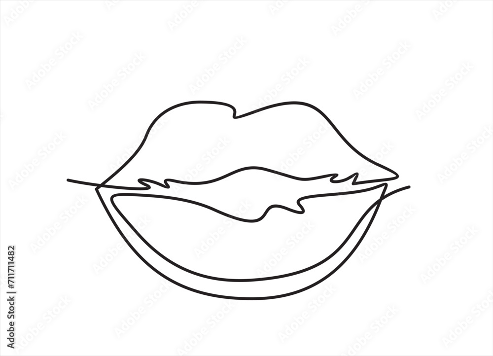 One continuous line drawing of mouth and lips. Concept symbol of makeup and lipstick in simple linear style. Mascot icon for posters, cards, banner, template, web. Doodle vector illustration One continuous line drawing of mouth and lips. Concept symbol of makeup and lipstick in simple linear style. Mascot icon for posters, cards, banner, template, web. Doodle vector illustration