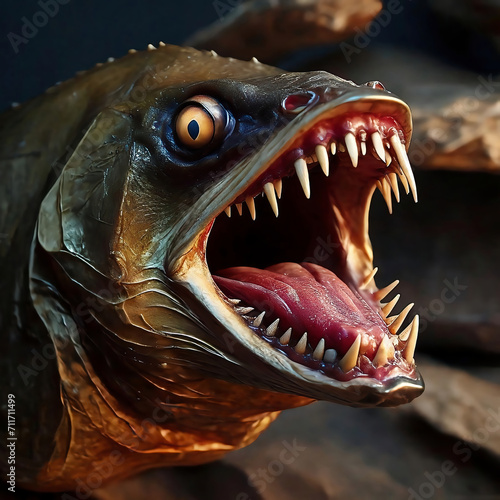 close up of the scary mouth of dangerous fish