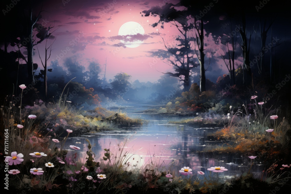 Serene Moonlit Meadows - Generative AI Serene Moonlit Meadows - Generative AI