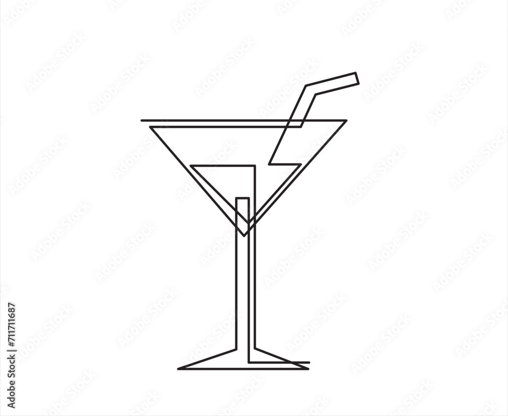 One line continuous cocktail wine glass symbol concept. Silhouette of alcoholic drink vermouth olive. Digital white single line sketch drawing vector illustration One line continuous cocktail wine glass symbol concept. Silhouette of alcoholic drink vermouth olive. Digital white single line sketch drawing vector illustration