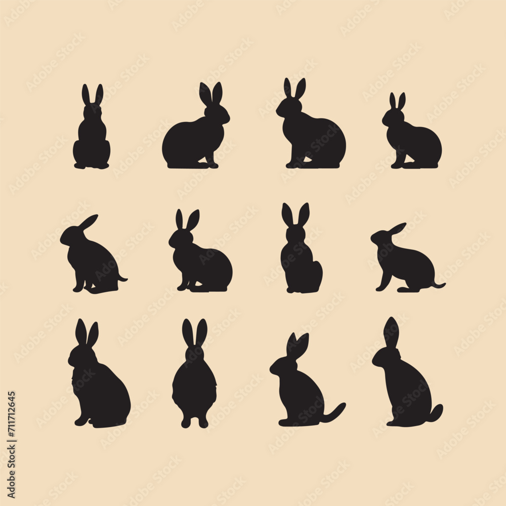 silhouette Bunny set Clipart on a hex color background silhouette Bunny set Clipart on a hex color background