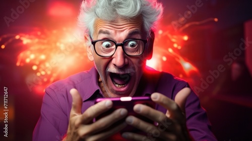 excited play games by mobile phone make winner gesture. winning mobile gambling. Wow face expression. Esport streaming game online, surprise, gamer, online, earning, new generation.