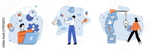 Startup idea. Vector illustration. Innovators are driven by desire to create something new and transformative, disrupting industries and solving problems in novel ways Success is ultimate goal startup