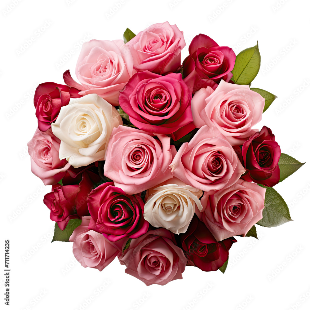 Naklejka premium Bouquet of red and pink roses isolated on white or transparent background