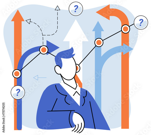 Decision vector illustration. Thoughtful consideration and analysis are required to select most suitable option Finding right answer often involves intelligent thought and problem solving skills