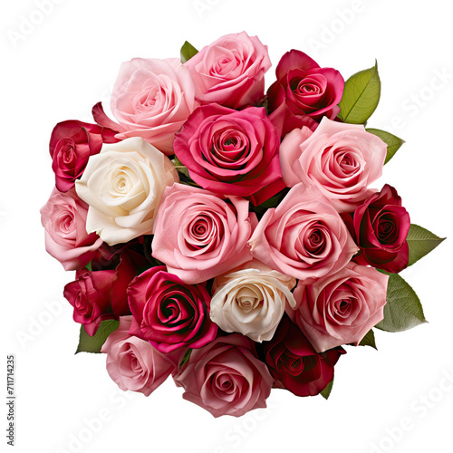 Bouquet of red and pink roses isolated on white or transparent background