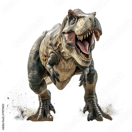 Lifelike Model of a Tyrannosaurus Rex Poised in a Dynamic Roar Against a Pure Transparent Backdrop