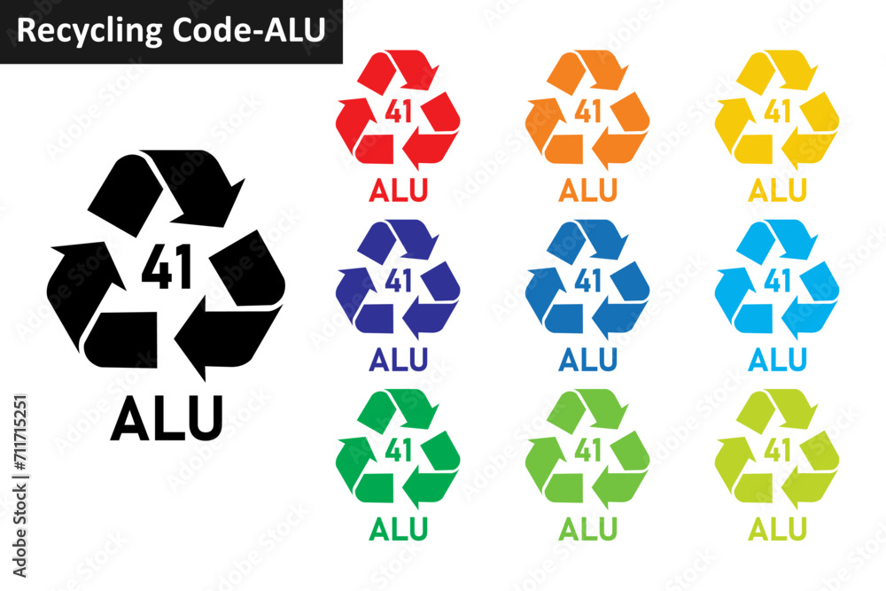 Aluminium metal recycling code icon set. Metal recycling symbols 41 ALU ...