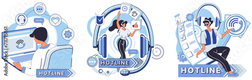 Hotline vector illustration. Dive into digital age confidently, knowing our call center has your back Seek advice from our hotline its more than service, its partnership In vast landscape information