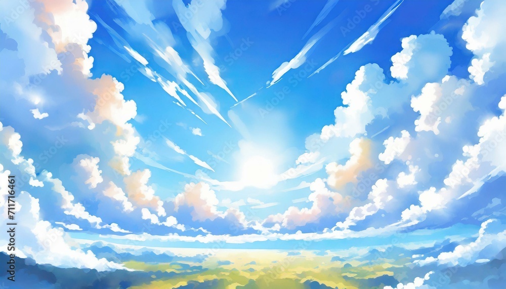アニメ風の雲と青空_03 - obrazy, fototapety, plakaty 