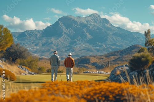 Group of elderly people playing golf. People play at the golf club