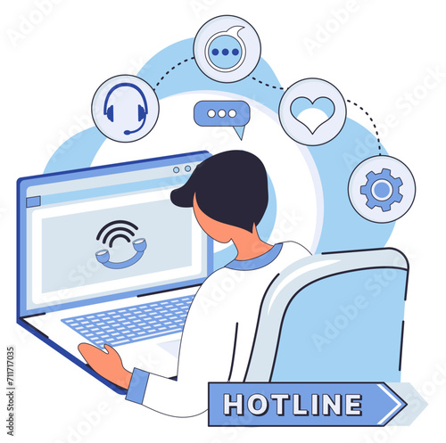 Hotline vector illustration. The hotline is your beacon in vast sea cyberspace navigate with confidence Seeking aid in digital realm Our IT support hotline is your reliable guide